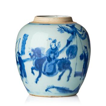 A blue and white Transition jar, 17th century.