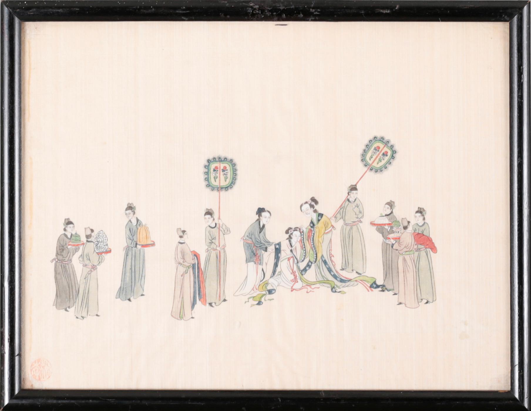 UNKNOWN ARTIST, four silk paintings, 20th century.