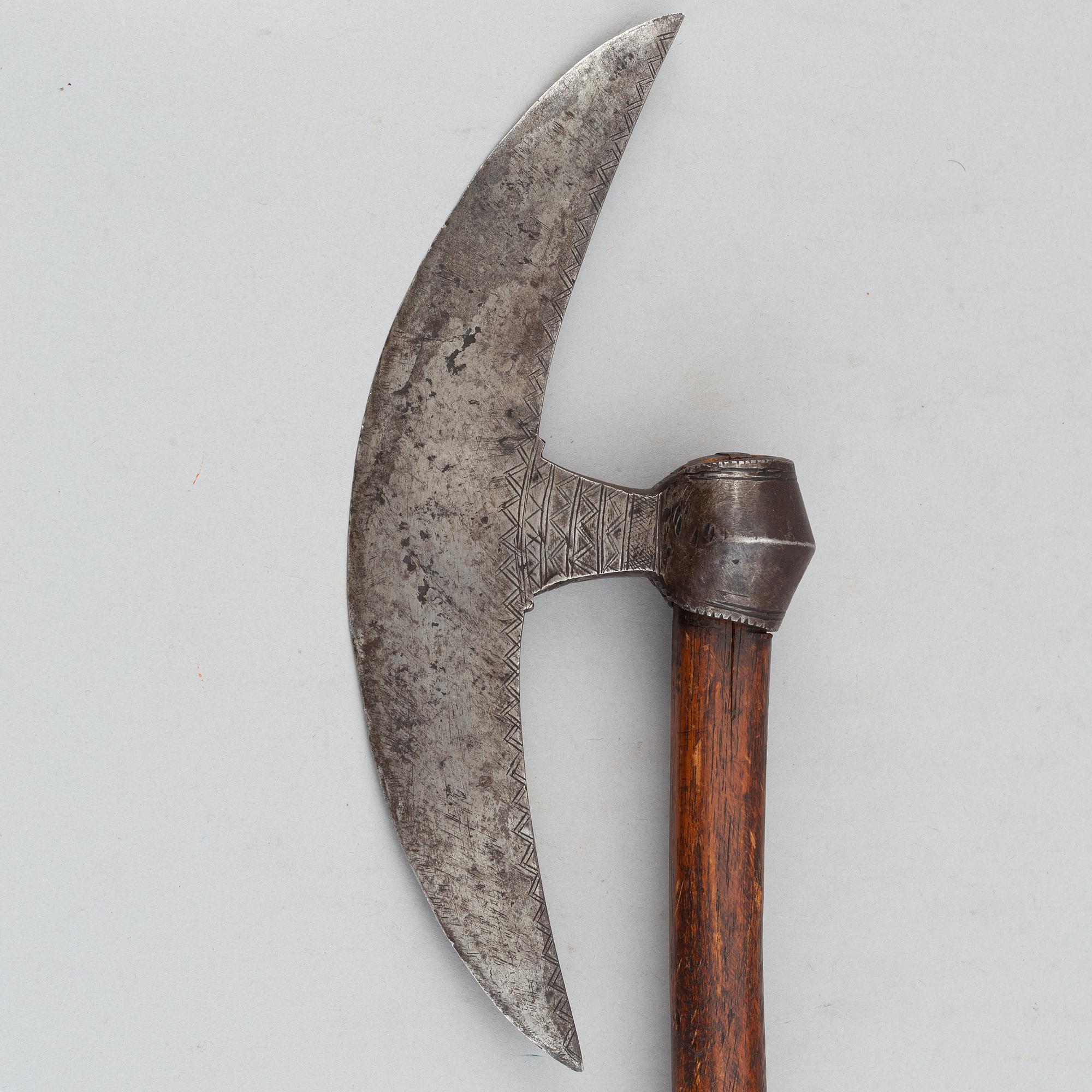 An Indian or possibly East African war axe, from around the year 1900.