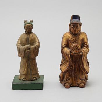 Two Chinese sculptures of deities, 20th Century.