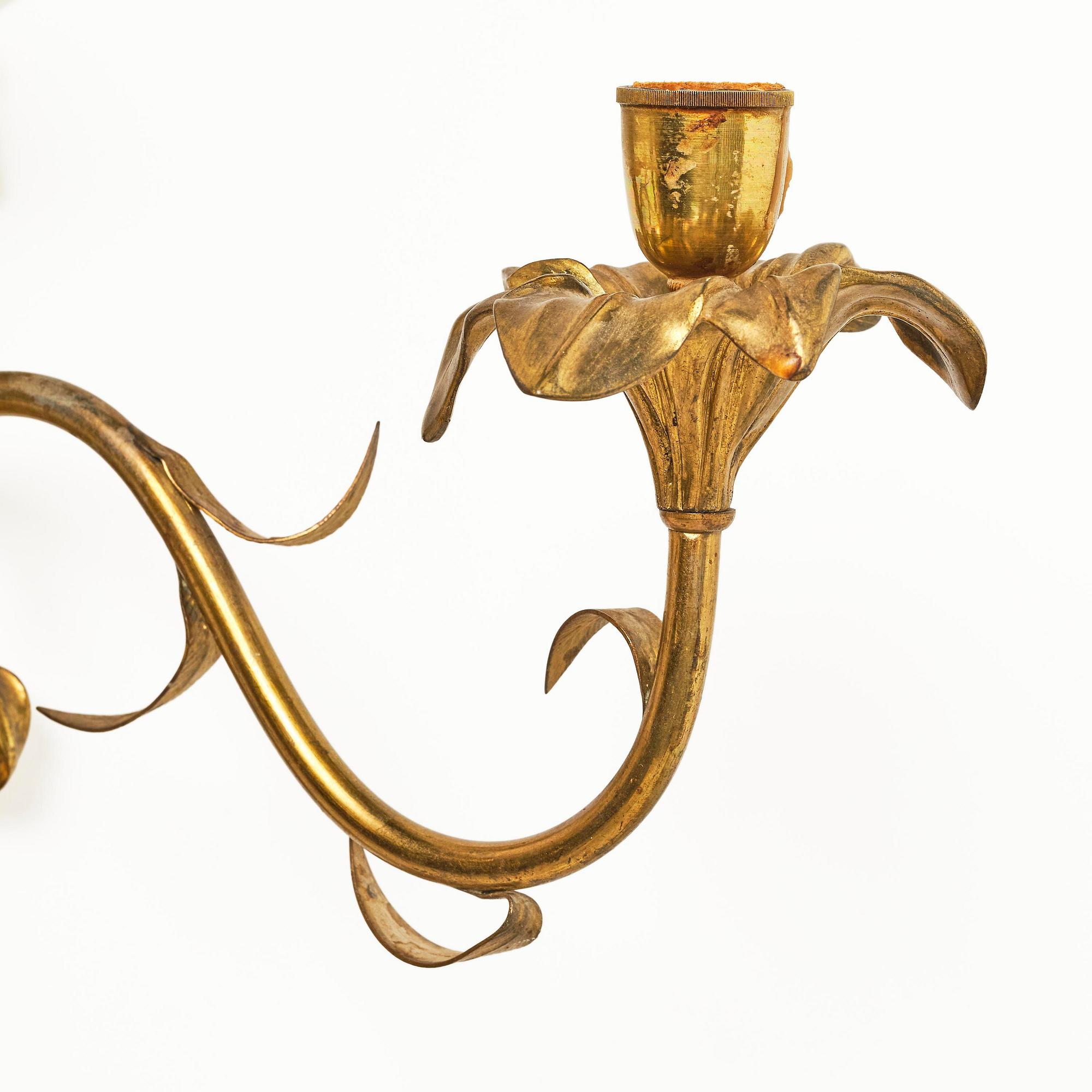 A pair of gilt bronze two-branch appliques after F. L. Rung, late 19th century,