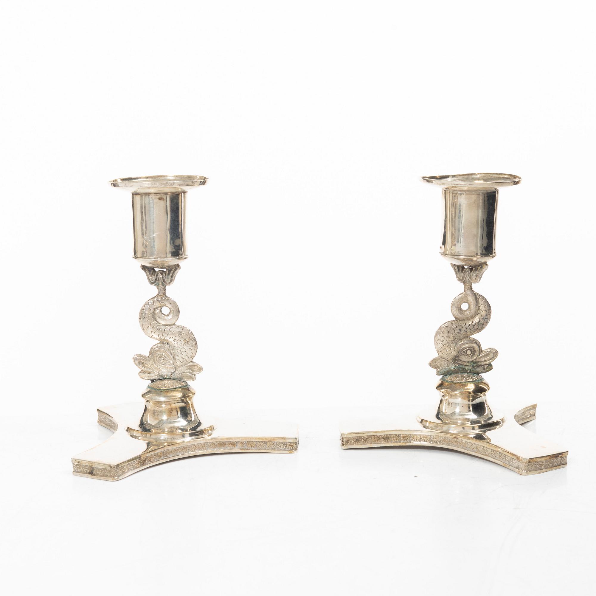 A pair of Swedish Empire candlesticks, mark of Petter Fredrik Sundberg, Karskrona 1832.