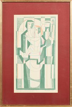 Erik Olson · ERIK OLSON, kolorerad litografi, signerad, epreuve d'artiste, daterad 1955.