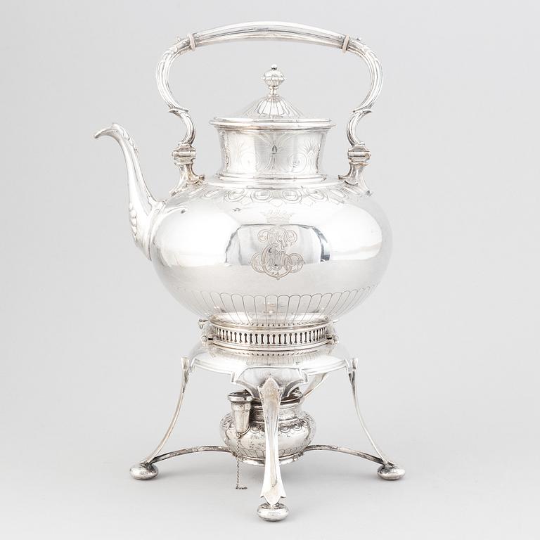 A Swedish late 19th century silver hotwater-/tea-pot, marked Möllenborg, Stockholm 1899.