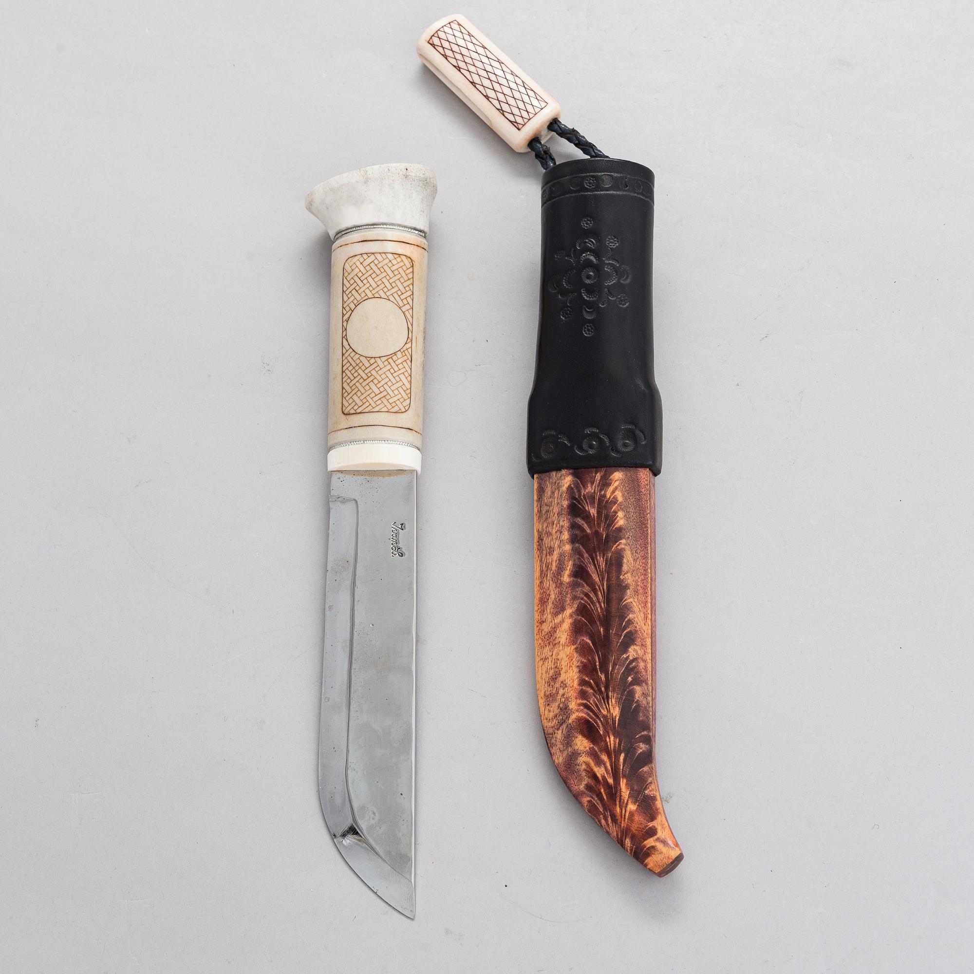 Leuku knife / large knife, signed Pentti Turunen, blade by Ivan Linderborg, duodji, second half of the 20th century.