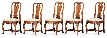 464. Five Swedish Rococo 18th Century chairs.