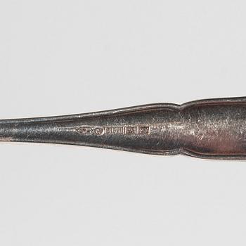 BESTICK, 6+6 st, silver och stål, Kultakeskus, Tavastehus, 1963. Knivbladen Hackman & Co, Sorsakoski. Totalvikt 759 g.