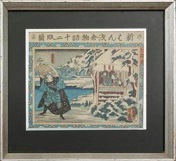 TRÄSNITT, 4 st,  bland annat Utagawa Kunisada, Japan, 1800/1900-tal.