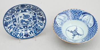 SKÅL OCH FAT, porslin, Kina, bla 1800-tal.