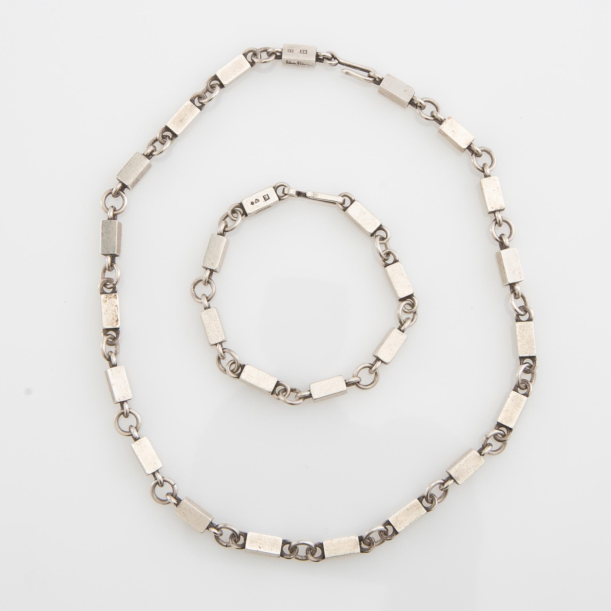 Wiwen Nilsson, Necklace and bracelet, sterling silver Lund 1948.