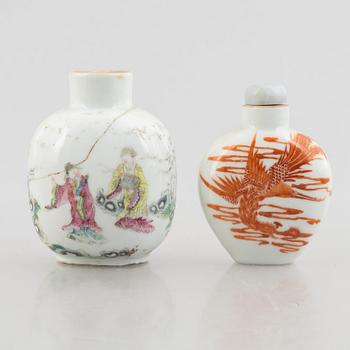 Two porcelain snuff bottles, China, late Qing dynasty.