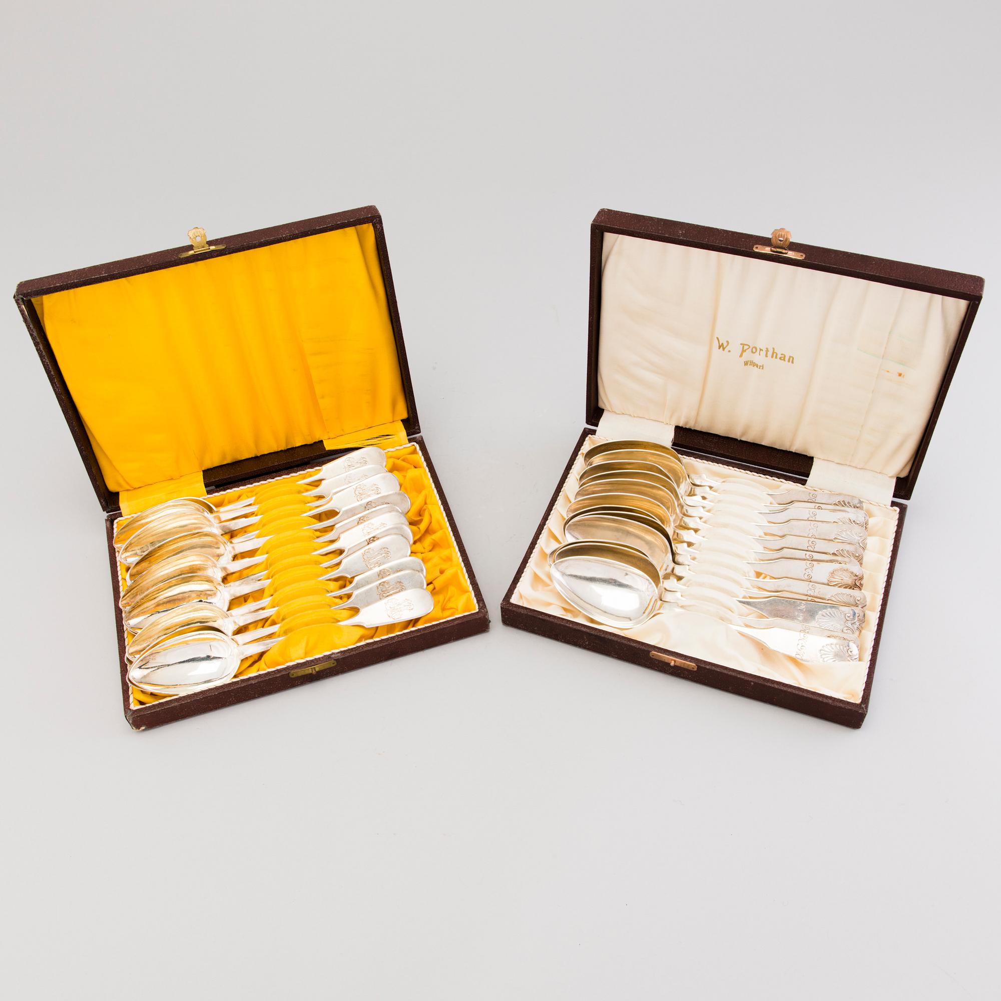 LUSIKOITA, 12+12 kpl, hopeaa, suomalaiset ja venäläiset leimat, pääosin 1800-luvun loppu.