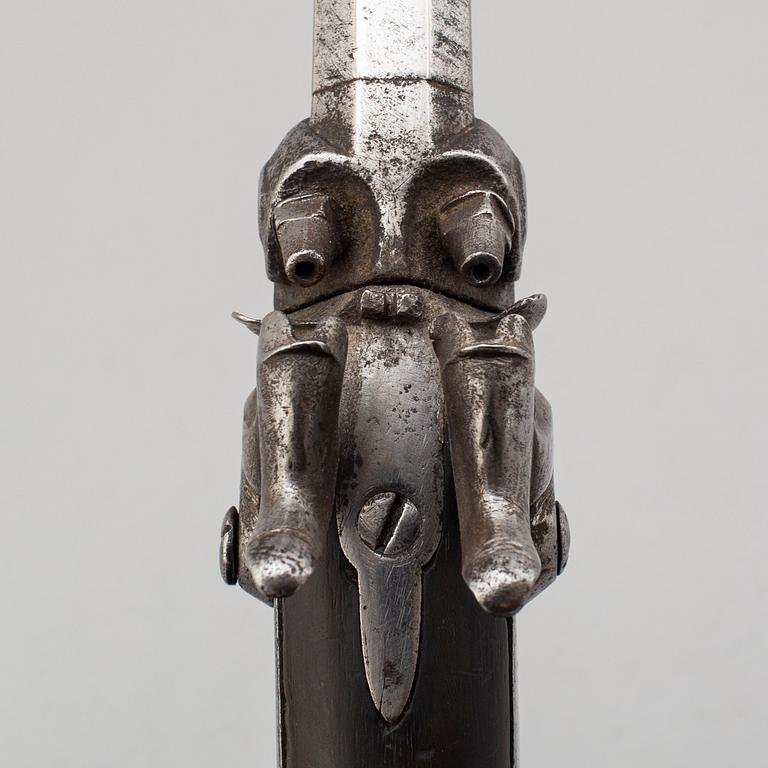 SLAGLÅSPISTOL, dubbelpipig bockmodell, 1800-talets andra hälft.