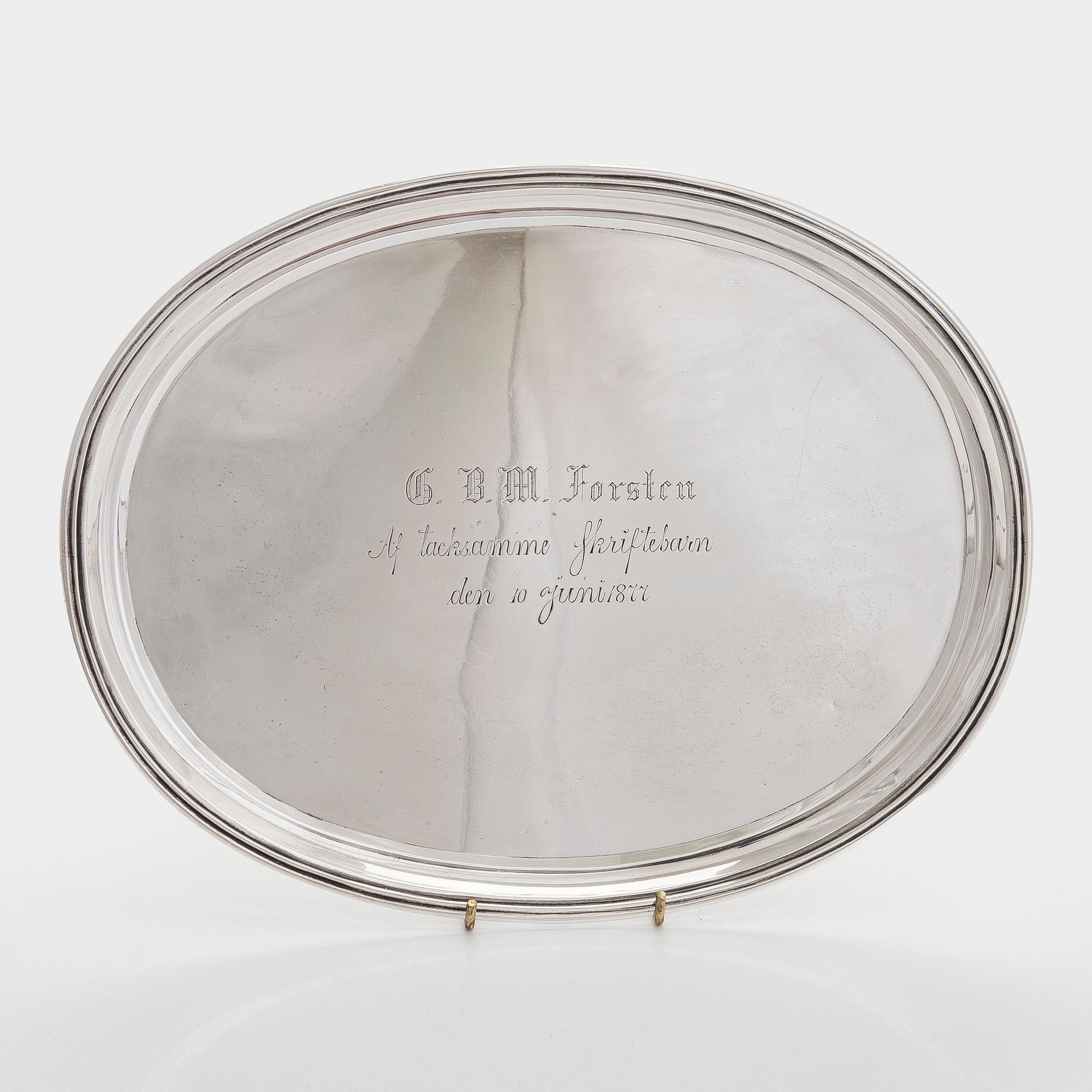 A silver tray, Saintt Petersburg, 1876. Indistinct mark, probably Johan Heinoin.