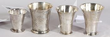BÄGARE, 4 st. Silver 1700/1800-tal. Bl a PF Moldenhaver, Stockholm 1756.