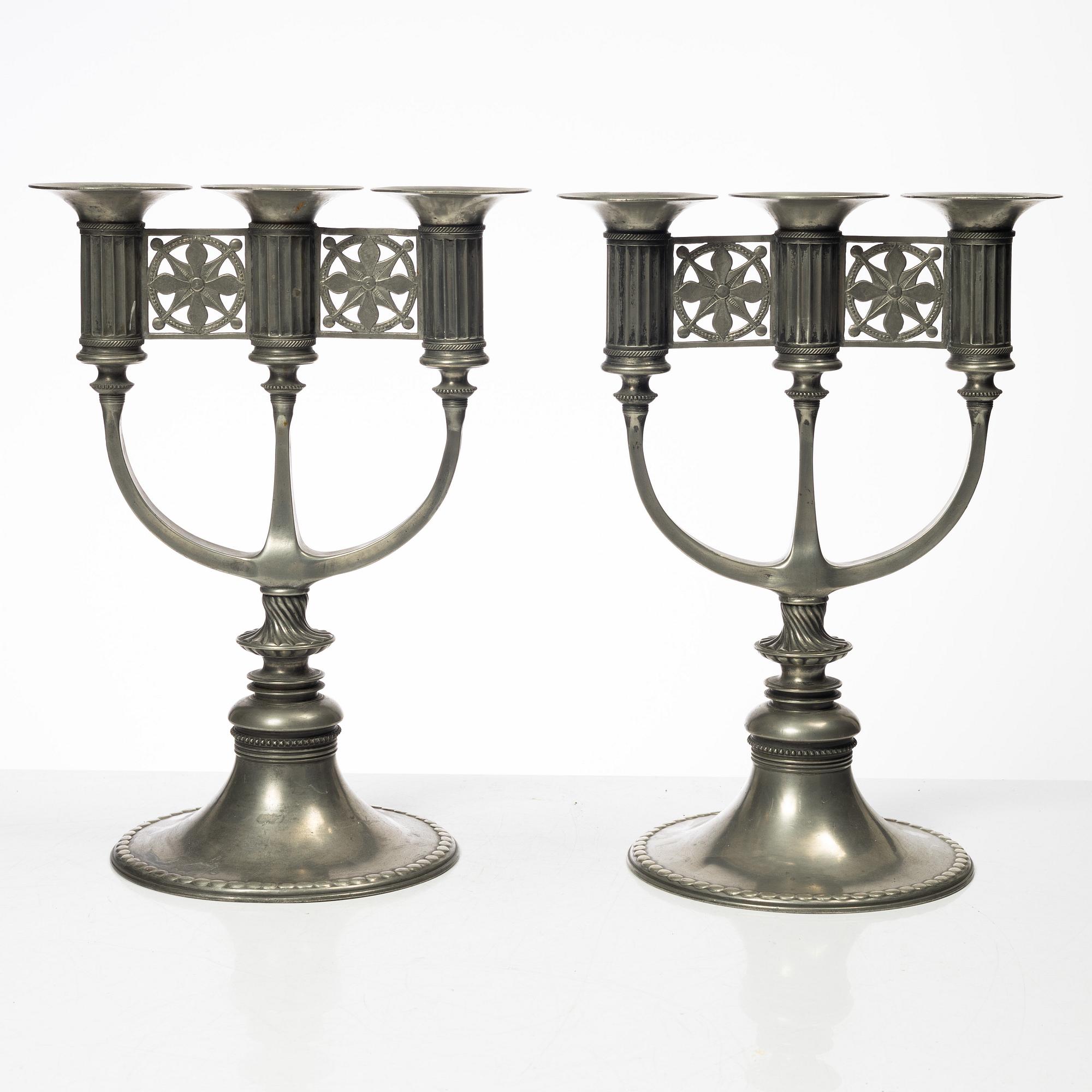 Ferdinand Boberg, candelabras, a pair, Old Santesson's Tin Foundry Stockholm.