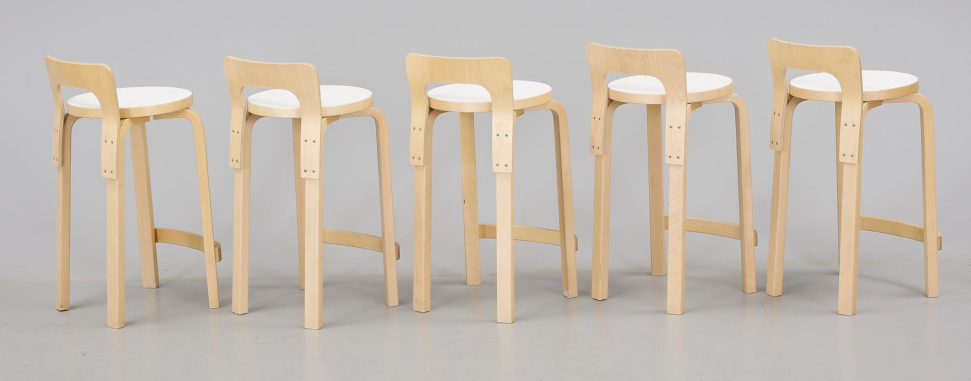 BARSTOLAR, 5 st, modell nr NB 45, Alvar Aalto, Artek.