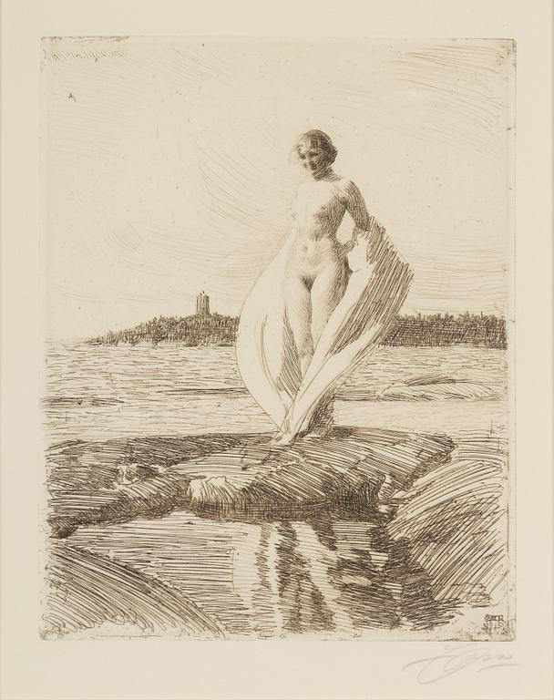 ANDERS ZORN, etching, signed with pencil, executed in 1915.