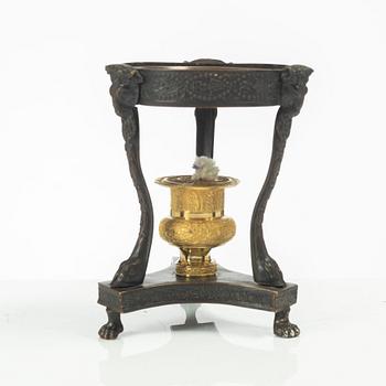 A French Empire ormolu and patinated brûle-parfume, early 19th century.
