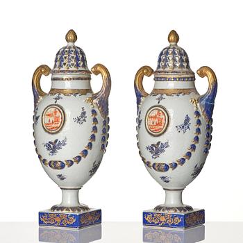 A pair of 'Marieberg' potpourri jars with covers, Qing dynasty, 18th century.