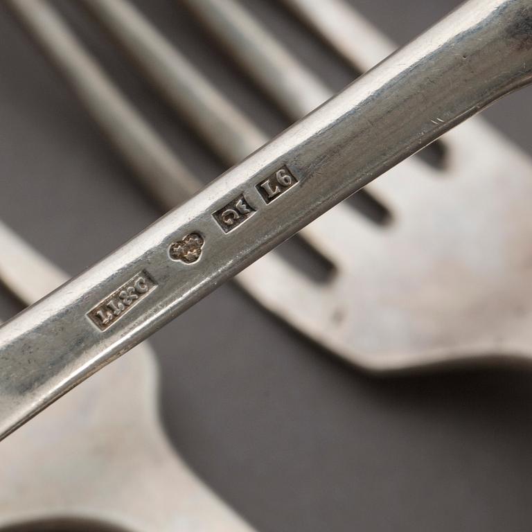 GAFFLAR, 6 st, silver L. Larsson & Co, Göteborg 1887-89. Tot ca 160g.