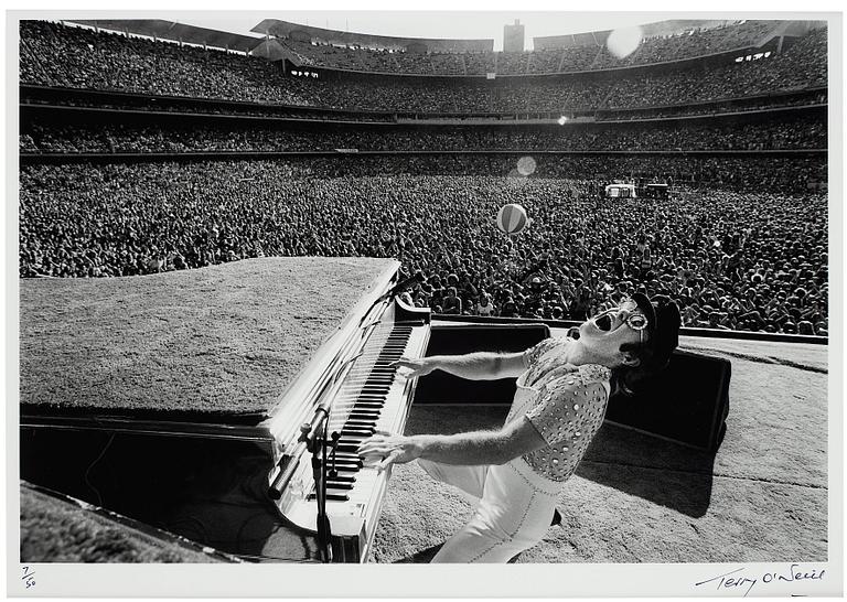 Terry O'Neill, 'Elton John, Dodgers Stadium, Howling', 1975.