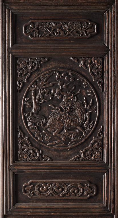 A set of six Chinese hardwood panels, Qing dynasty, 19th Century.