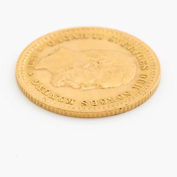 Gold coin, Sweden, Oscar II 5 kr, 1901.