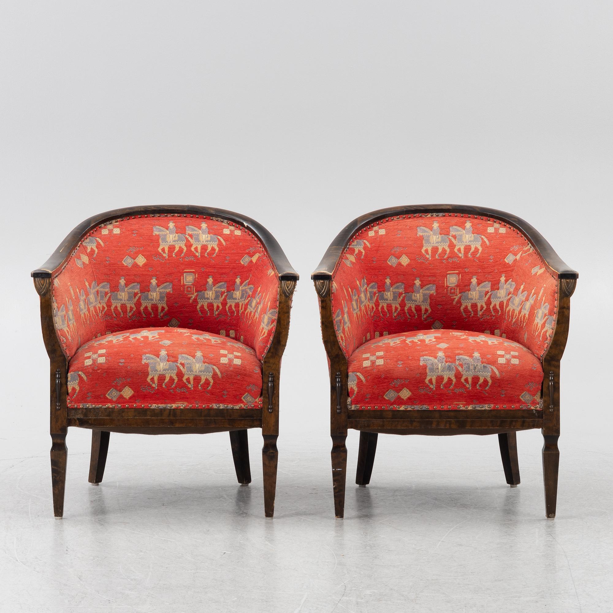 Armchairs, a pair, 1940s/50s.