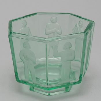 BOWL, glass, "Seitsemän veljestä"(Seven brothers). Riihimäki Lasi, 1930/40's.