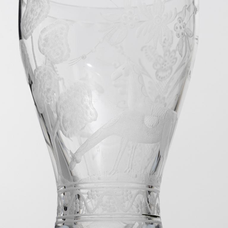 Vicke Lindstrand, six 'Dalecarlia' white wine glasses, Kosta Boda.