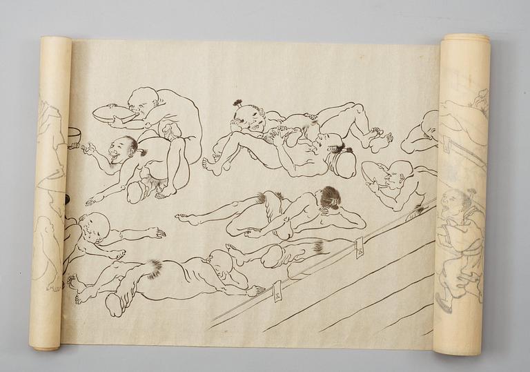 A long hand scroll Shunga drawing, Kano School, Edo (1603-1868).