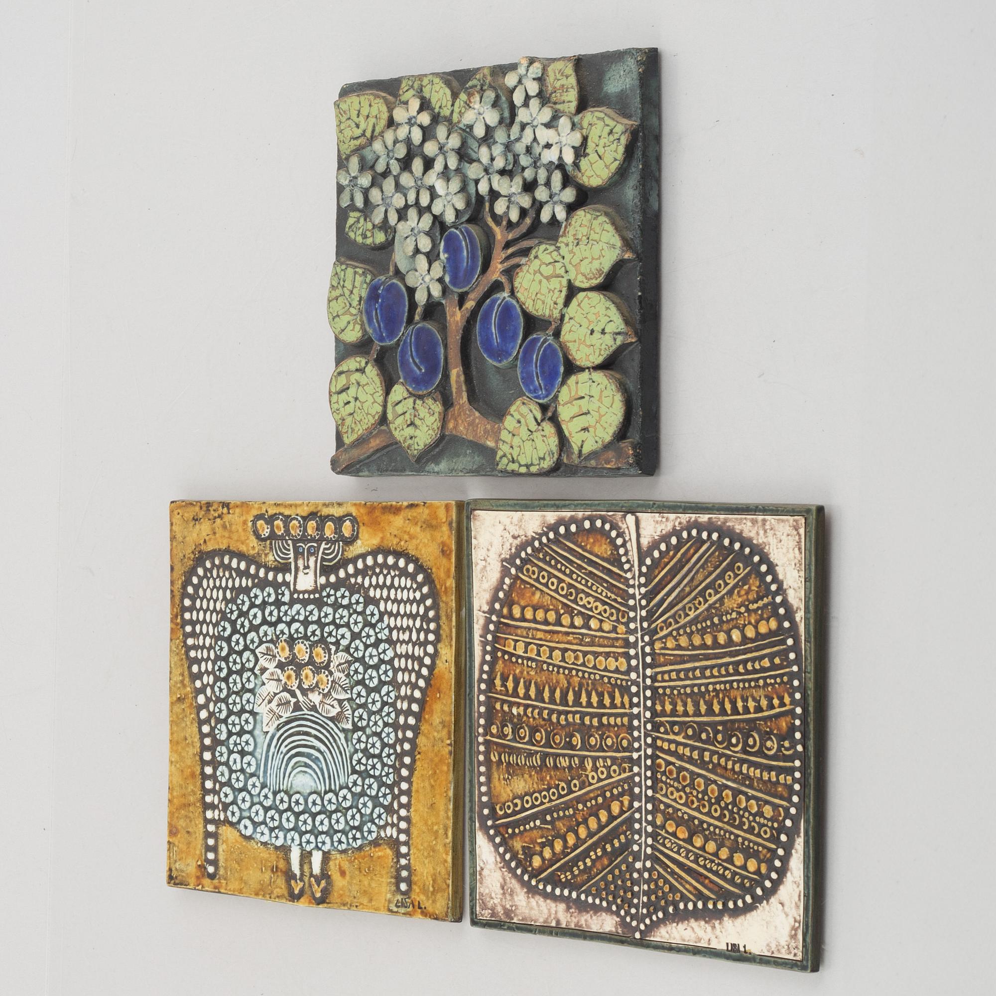 Lisa Larson, three stoneware wall reliefs, Gustavsberg, Sweden.