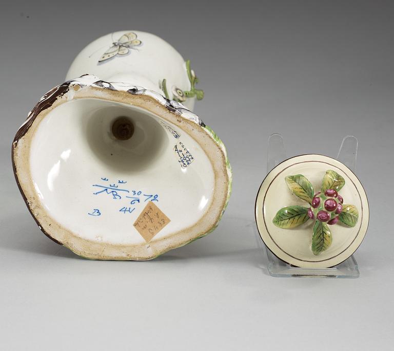 A Swedish Marieberg faience vase with cover, dated 30/6 (17)72.
