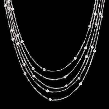 COLLIER, fem rader med infattade briljantslipade diamanter, tot. ca 2 ct.