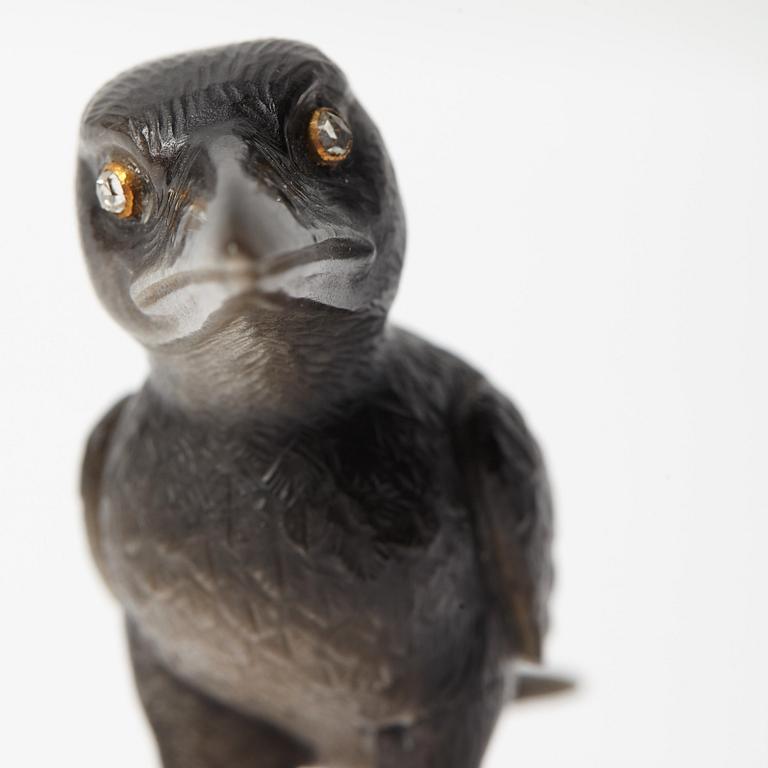 A Fabergé, obsidian figure of a raven-chick, in original case.