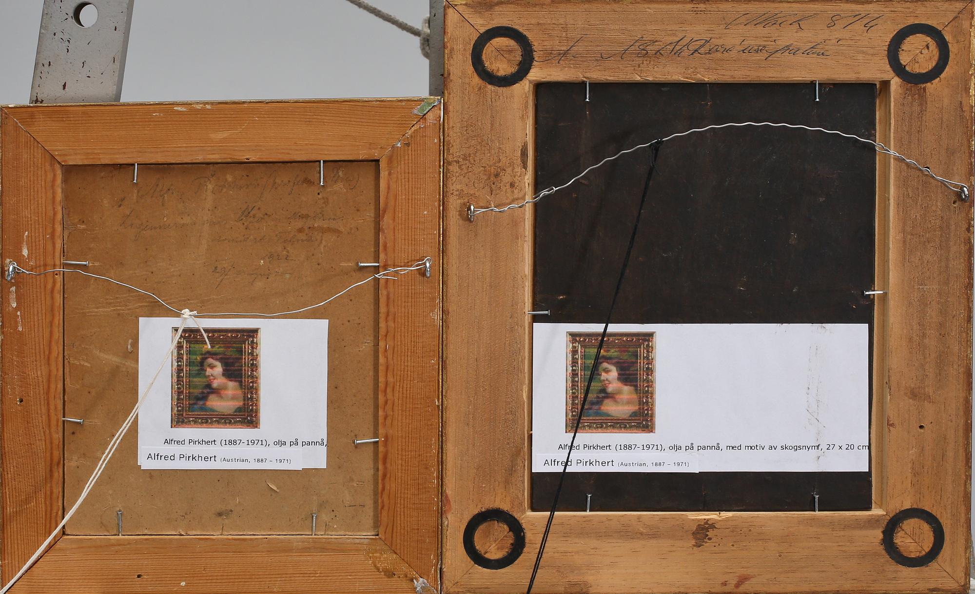 ALFRED PIRKHERT, tillskrivna, 2 st, olja på pannå, signerade.