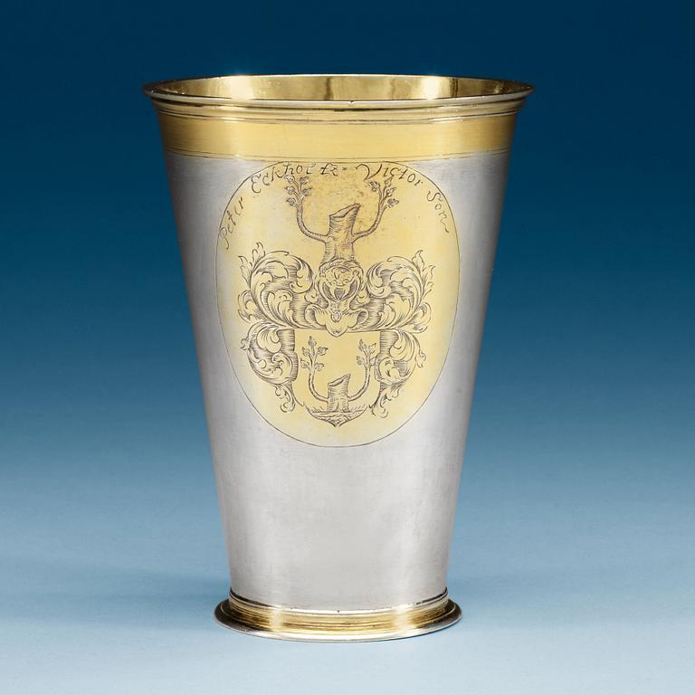 A Baltic early 18th century parcel-gilt beaker, makers mark of Reinhold Schröder (1683-1710), Reval.