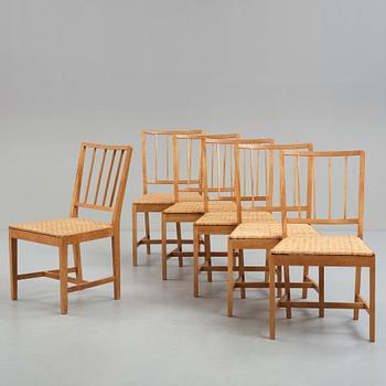 JOSEF FRANK, a set of six elm and rattan dining chairs, model 800.