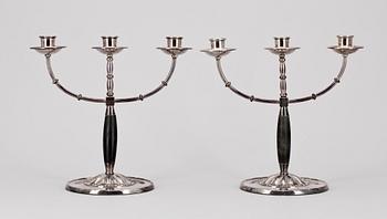 KANDELABRAR, ett par, nysilver, CG Hallberg Stockholm 1930-tal.