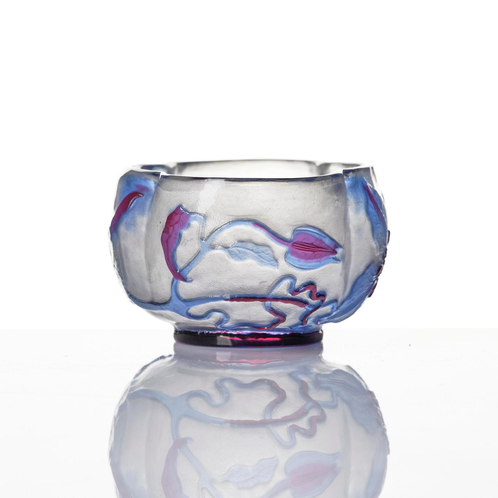 Emile Gallé, an Art Nouveau cameo glass vase and a fire-poilshed cameo glass bowl, Nancy, France.