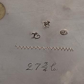 A Swedish 18th century 7 piece silver toilet service, mark of Johan Lorenz Starin, Stockholm 1736.