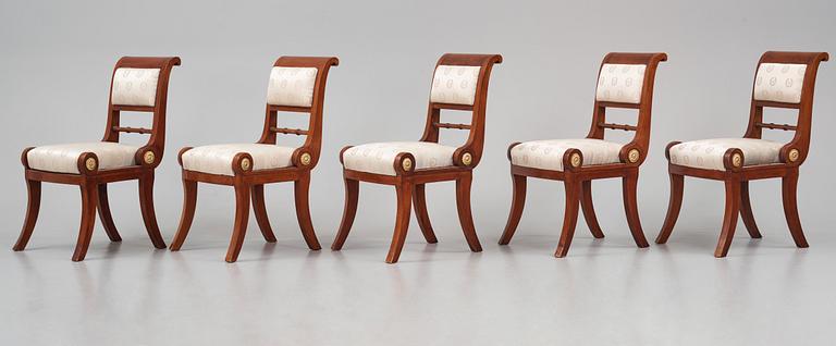 A set of five mahogany Empire chairs, the model attributed to C. F. Sundvall (1754-1831).