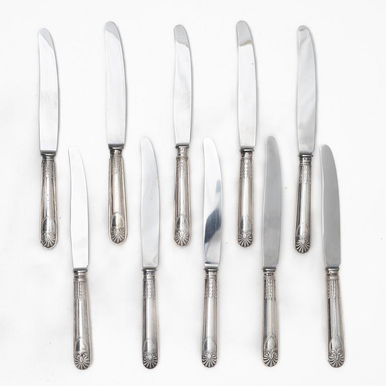 Ten Swedish silver knives, including with mark of Gustaf Möllenborg, Stockholm 1833.
