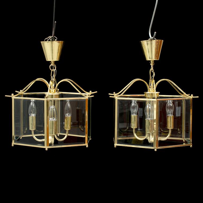 A second half of the 20th Century pair of brass lanterns.