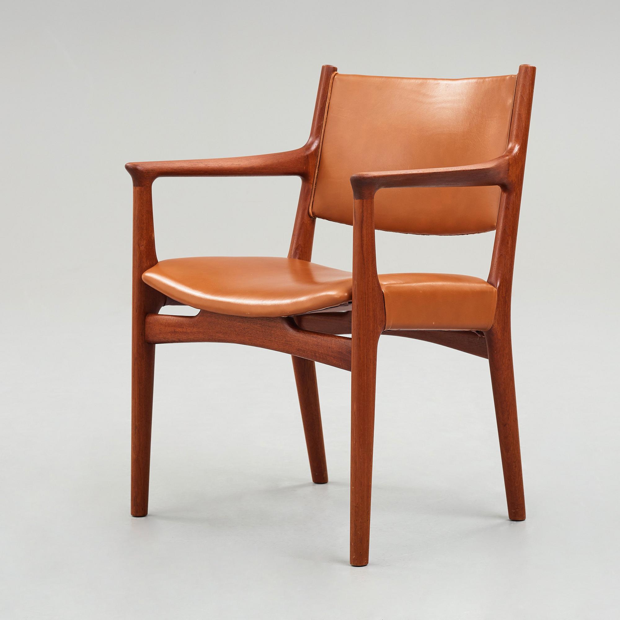 HANS J WEGNER, a "JH 525" teak and brown leather chair, Johannes Hansen, Denmark, 1950-60's.