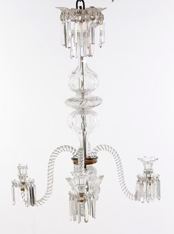 LJUSKRONA, glas, barockstil, 1800-talets andra hälft. H 75.