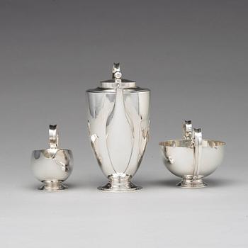 Johan Rohde, kaffeservis, 3 delar, Georg Jensen, Köpenhamn 1933-44, sterling, design nr 321 och 321 A.