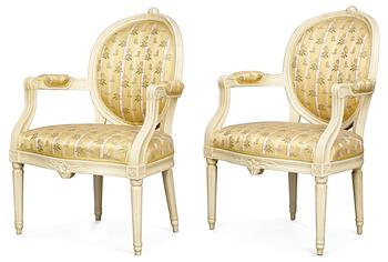 952. A Gustavian armchair, comprising also a later armchair.