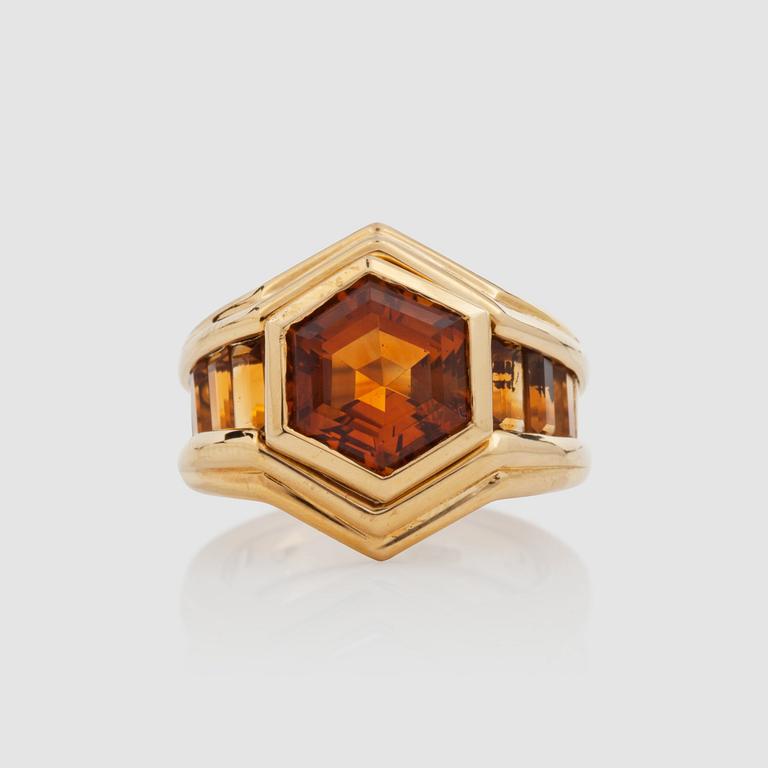 A citrine, circa 4.50 cts, ring, signed David Morris.
